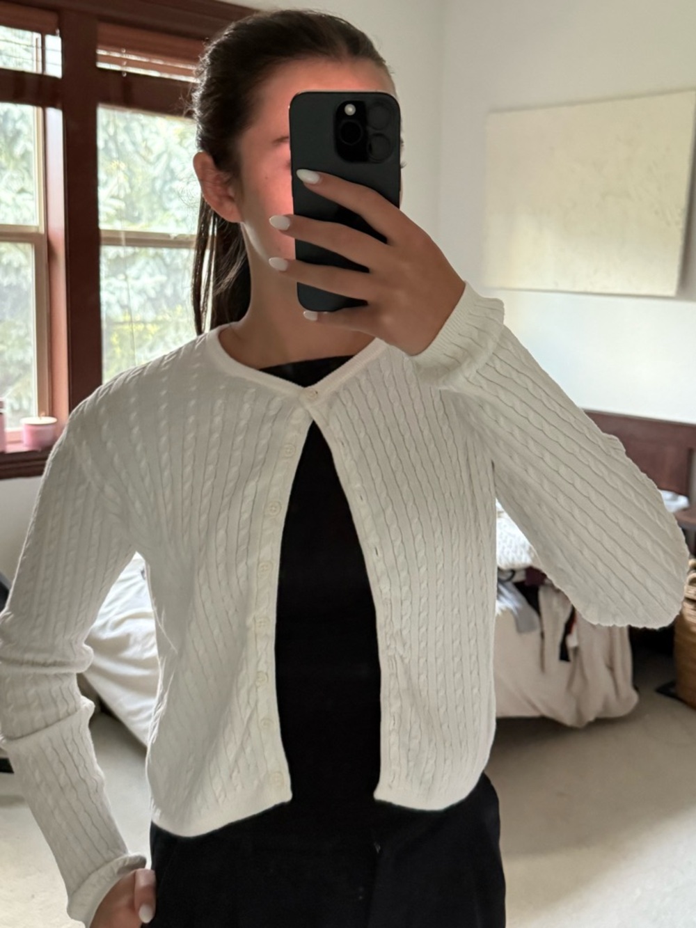 Brandy Melville Ivory Cable-Knit Cropped Cardigan